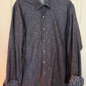Bugatchi Charcoal Patterned Casual Shirt
